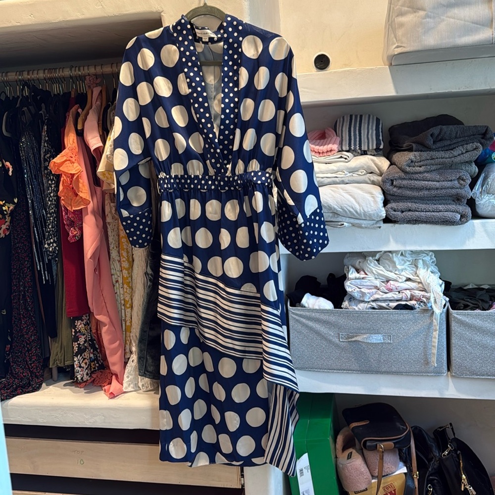 Robert Rodriquez size 6 kimono dress blue polka dots